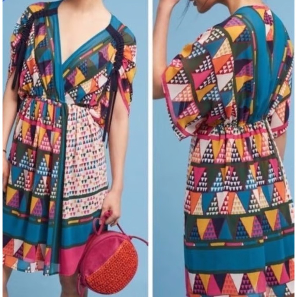 Anthropologie Maeve multicolor‎ geo print mosaic dress beach boho sz 4